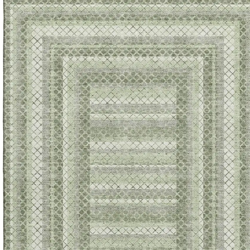 Artichoke Green Gray And Ivory Geometric Washable Area Rug With UV Protection Photo 4