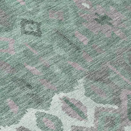 Artichoke Green Gray And Ivory Geometric Washable Indoor Outdoor Area Rug Photo 7