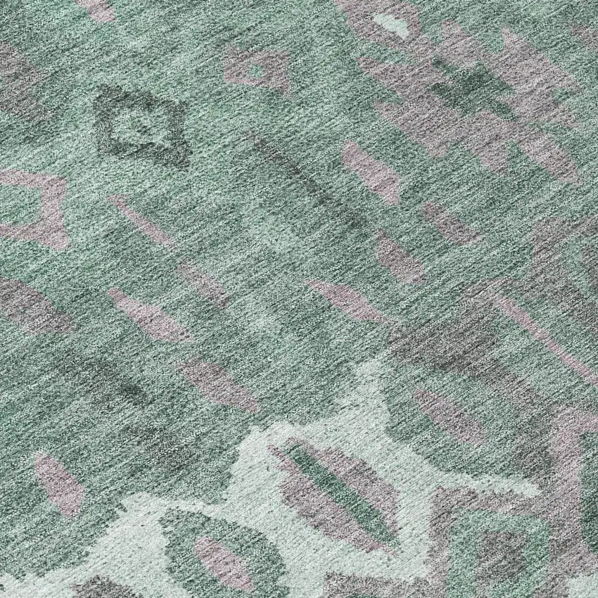Artichoke Green Gray And Ivory Geometric Washable Indoor Outdoor Area Rug Photo 7