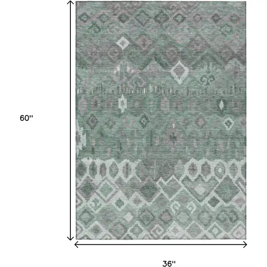 Artichoke Green Gray And Ivory Geometric Washable Indoor Outdoor Area Rug Photo 3