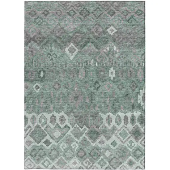 Artichoke Green Gray And Ivory Geometric Washable Indoor Outdoor Area Rug Photo 4
