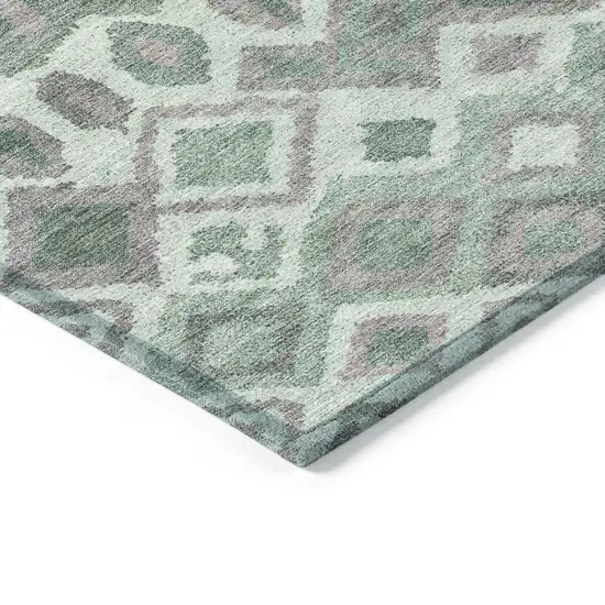 Artichoke Green Gray And Ivory Geometric Washable Indoor Outdoor Area Rug Photo 6