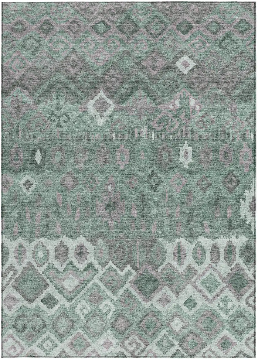Artichoke Green Gray And Ivory Geometric Washable Indoor Outdoor Area Rug Photo 4