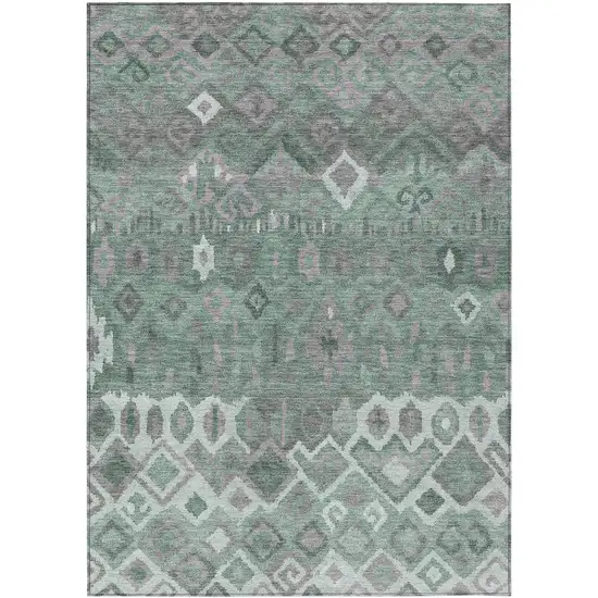 Artichoke Green Gray And Ivory Geometric Washable Indoor Outdoor Area Rug Photo 2