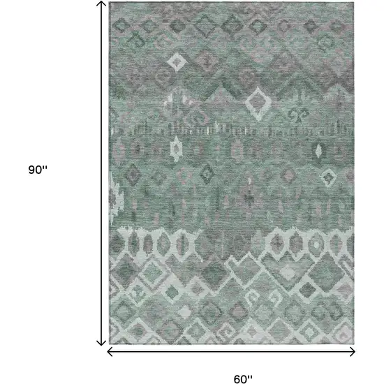 Artichoke Green Gray And Ivory Geometric Washable Indoor Outdoor Area Rug Photo 3