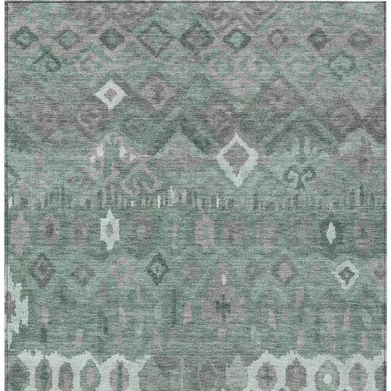 Artichoke Green Gray And Ivory Geometric Washable Indoor Outdoor Area Rug Photo 7