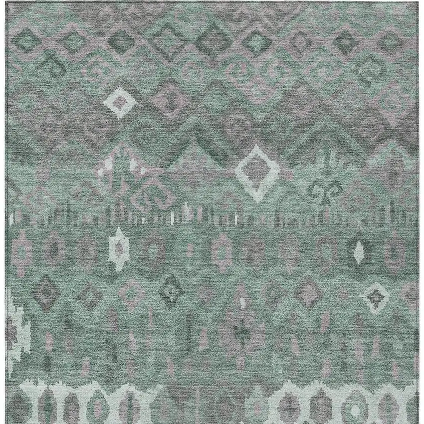 Artichoke Green Gray And Ivory Geometric Washable Indoor Outdoor Area Rug Photo 7