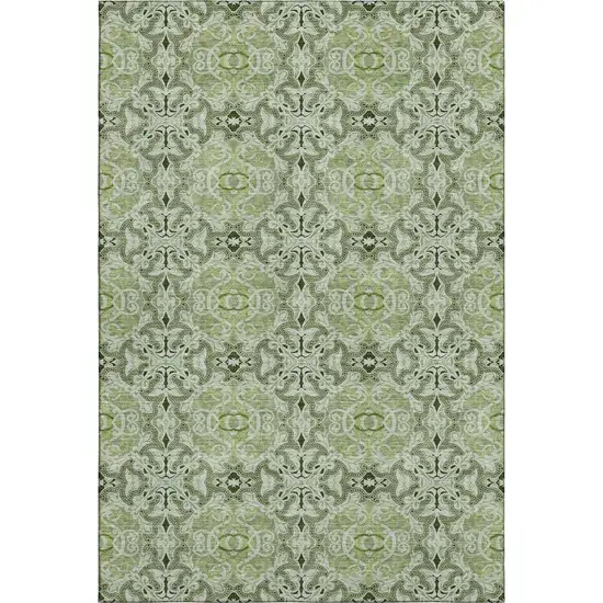 Artichoke Green Gray And Ivory Medallion Washable Area Rug With UV Protection Photo 1