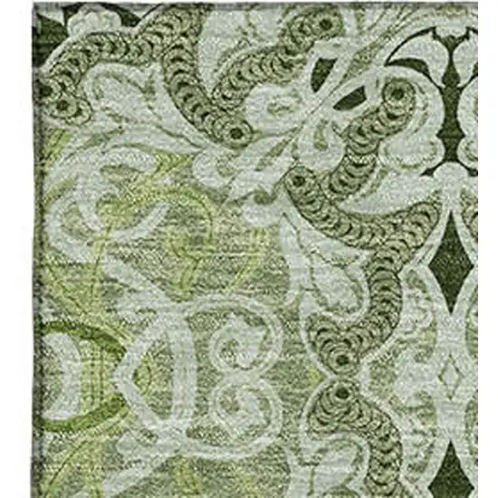 Artichoke Green Gray And Ivory Medallion Washable Area Rug With UV Protection Photo 3