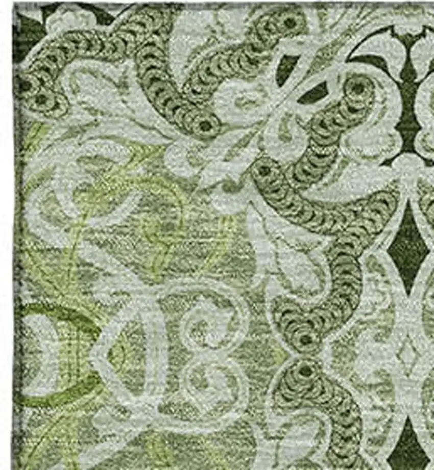 Artichoke Green Gray And Ivory Medallion Washable Area Rug With UV Protection Photo 3