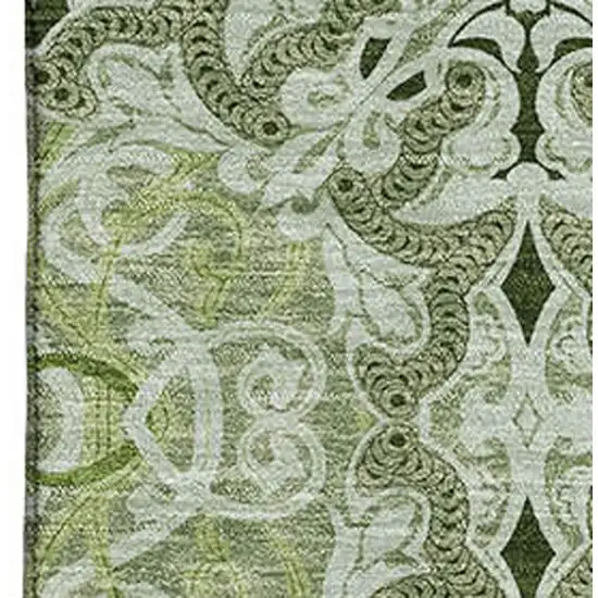 Artichoke Green Gray And Ivory Medallion Washable Area Rug With UV Protection Photo 3