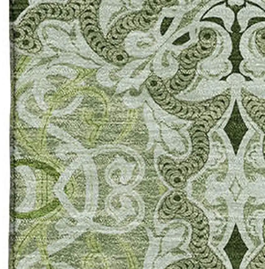Artichoke Green Gray And Ivory Medallion Washable Area Rug With UV Protection Photo 3