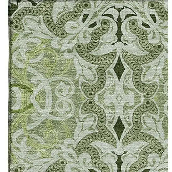 Artichoke Green Gray And Ivory Medallion Washable Area Rug With UV Protection Photo 4