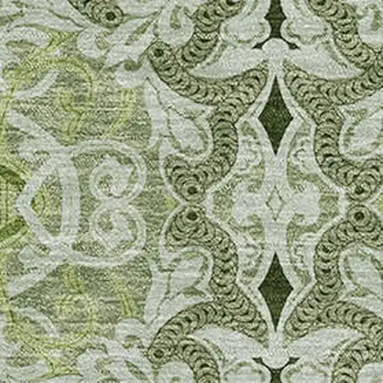 Artichoke Green Gray And Ivory Medallion Washable Area Rug With UV Protection Photo 3
