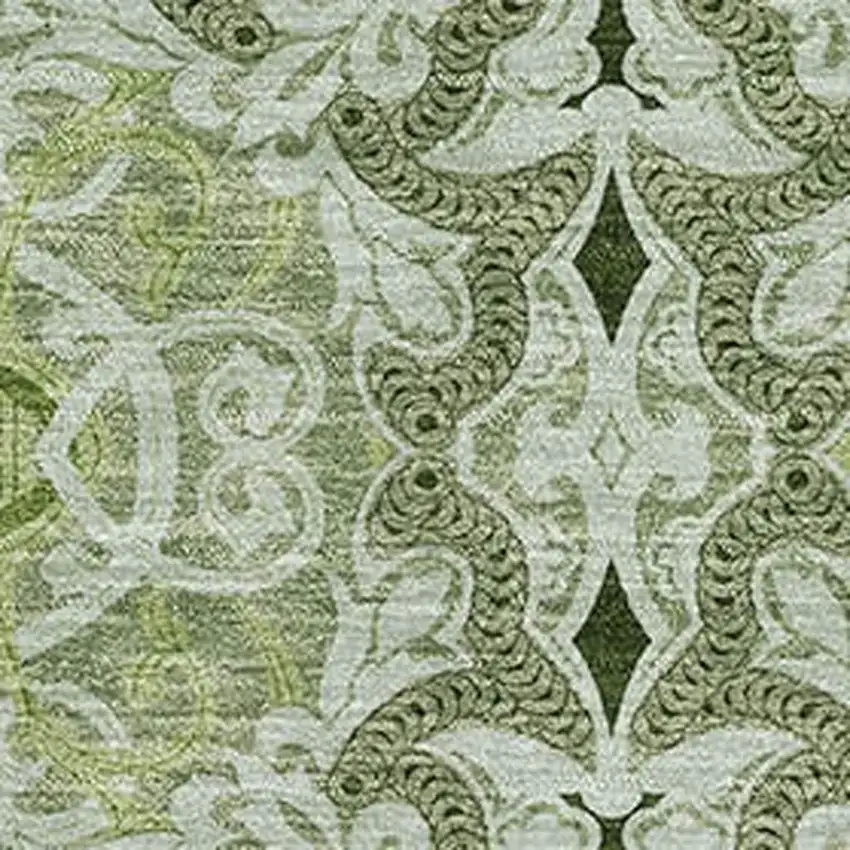 Artichoke Green Gray And Ivory Medallion Washable Area Rug With UV Protection Photo 3