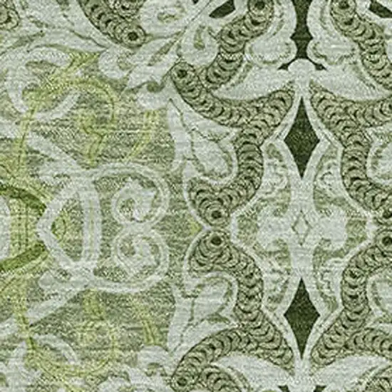 Artichoke Green Gray And Ivory Medallion Washable Area Rug With UV Protection Photo 3