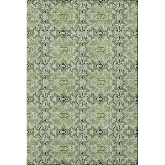 Artichoke Green Gray And Ivory Medallion Washable Area Rug With UV Protection Photo 4