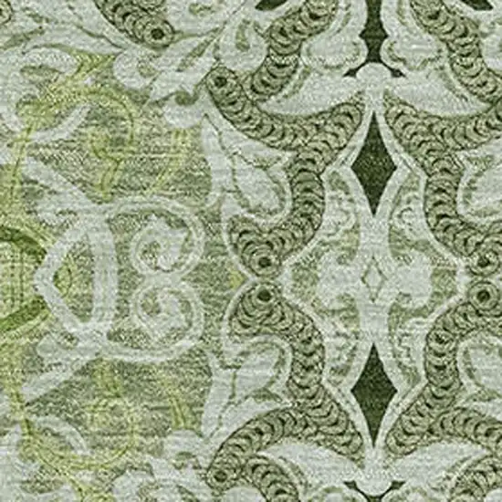 Artichoke Green Gray And Ivory Medallion Washable Area Rug With UV Protection Photo 3