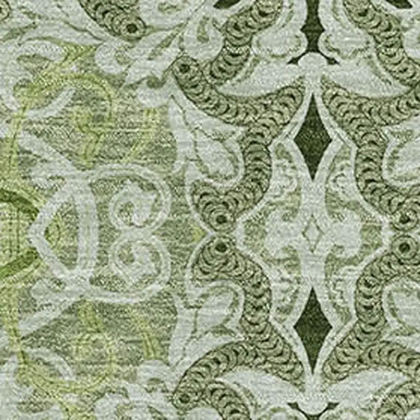 Artichoke Green Gray And Ivory Medallion Washable Area Rug With UV Protection Photo 3