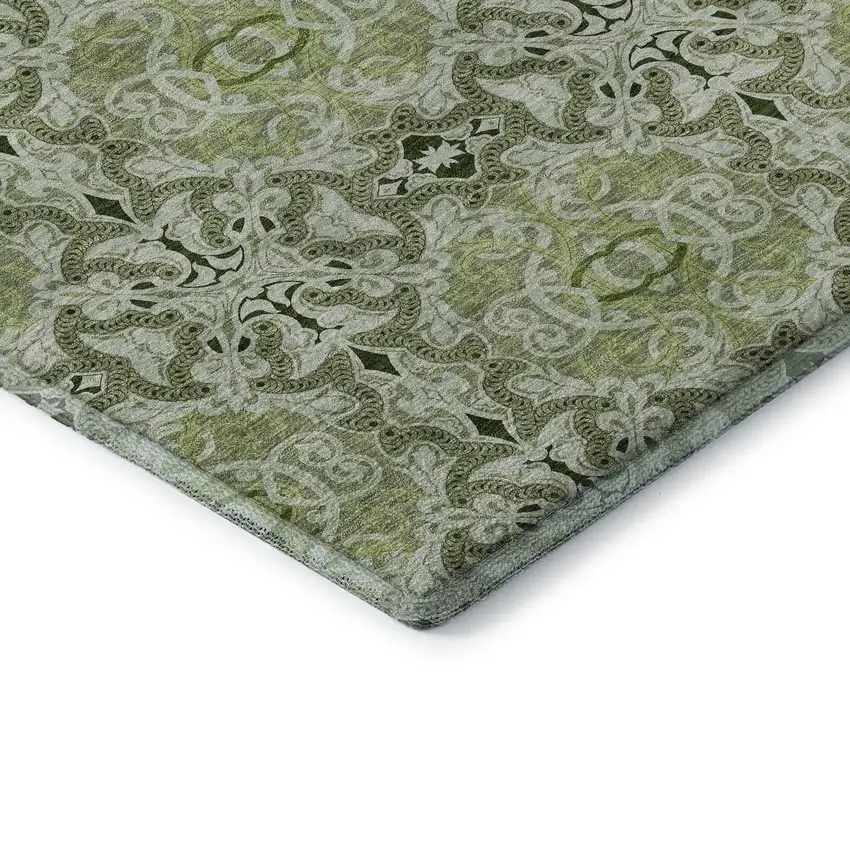 Artichoke Green Gray And Ivory Medallion Washable Area Rug With UV Protection Photo 8