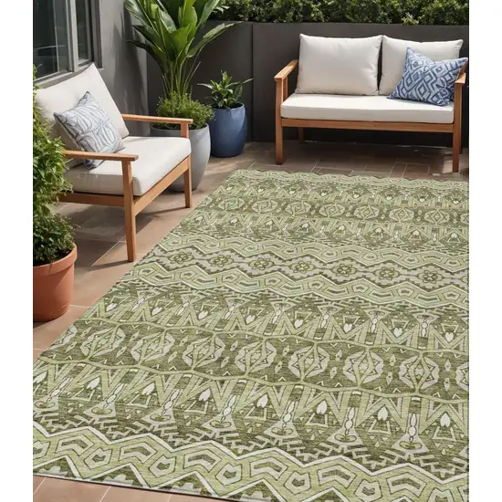 Artichoke Green Gray And Ivory Moroccan Washable Indoor Outdoor Area Rug Photo 1