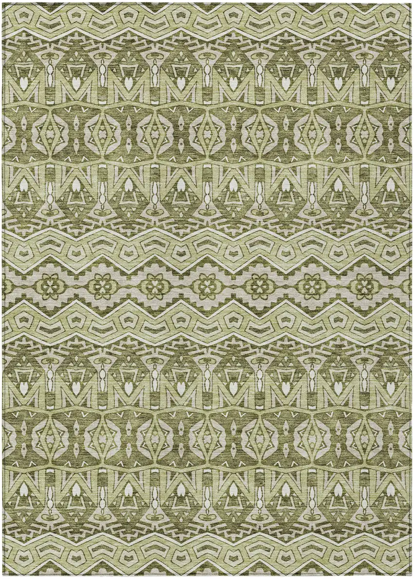 Artichoke Green Gray And Ivory Moroccan Washable Indoor Outdoor Area Rug Photo 2