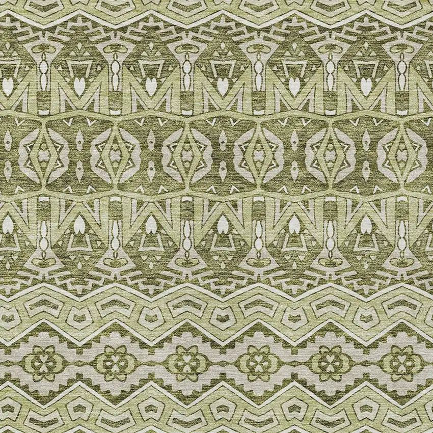 Artichoke Green Gray And Ivory Moroccan Washable Indoor Outdoor Area Rug Photo 6