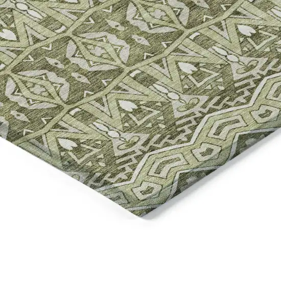 Artichoke Green Gray And Ivory Moroccan Washable Indoor Outdoor Area Rug Photo 5