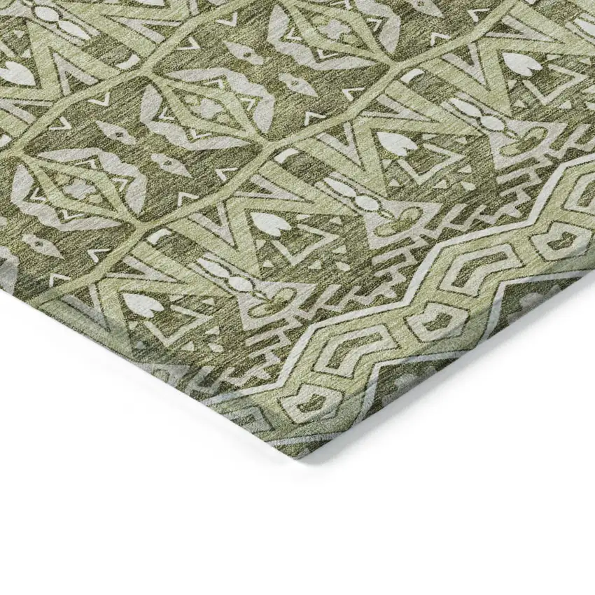 Artichoke Green Gray And Ivory Moroccan Washable Indoor Outdoor Area Rug Photo 5