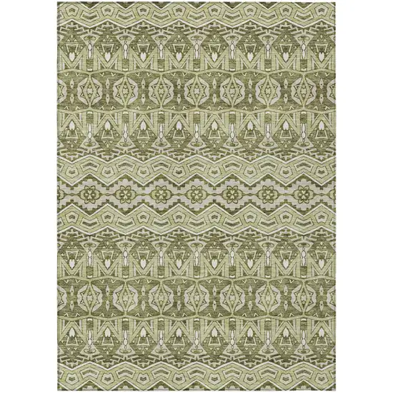 Artichoke Green Gray And Ivory Moroccan Washable Indoor Outdoor Area Rug Photo 2