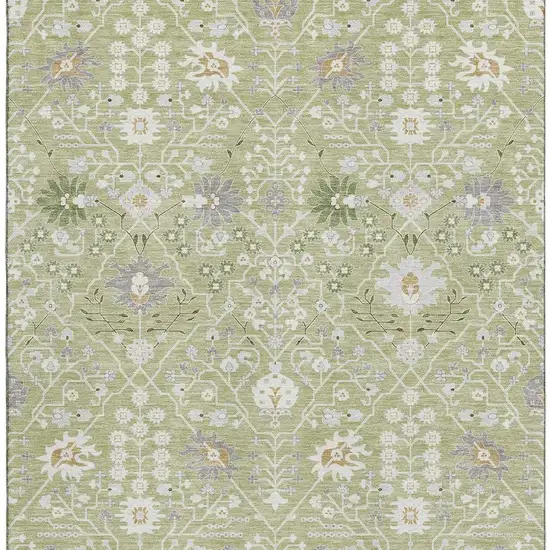Artichoke Green Gray And Ivory Oriental Washable Area Rug With UV Protection Photo 3