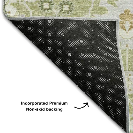 Artichoke Green Gray And Ivory Oriental Washable Area Rug With UV Protection Photo 6