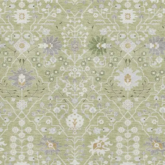 Artichoke Green Gray And Ivory Oriental Washable Area Rug With UV Protection Photo 2