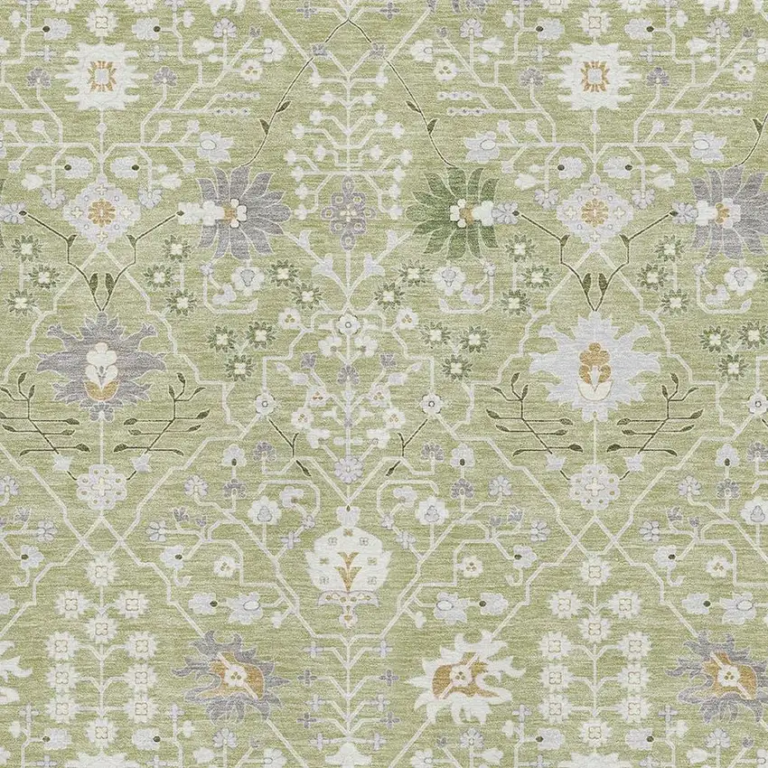 Artichoke Green Gray And Ivory Oriental Washable Area Rug With UV Protection Photo 2