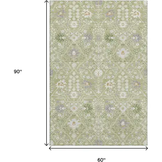 Artichoke Green Gray And Ivory Oriental Washable Area Rug With UV Protection Photo 8