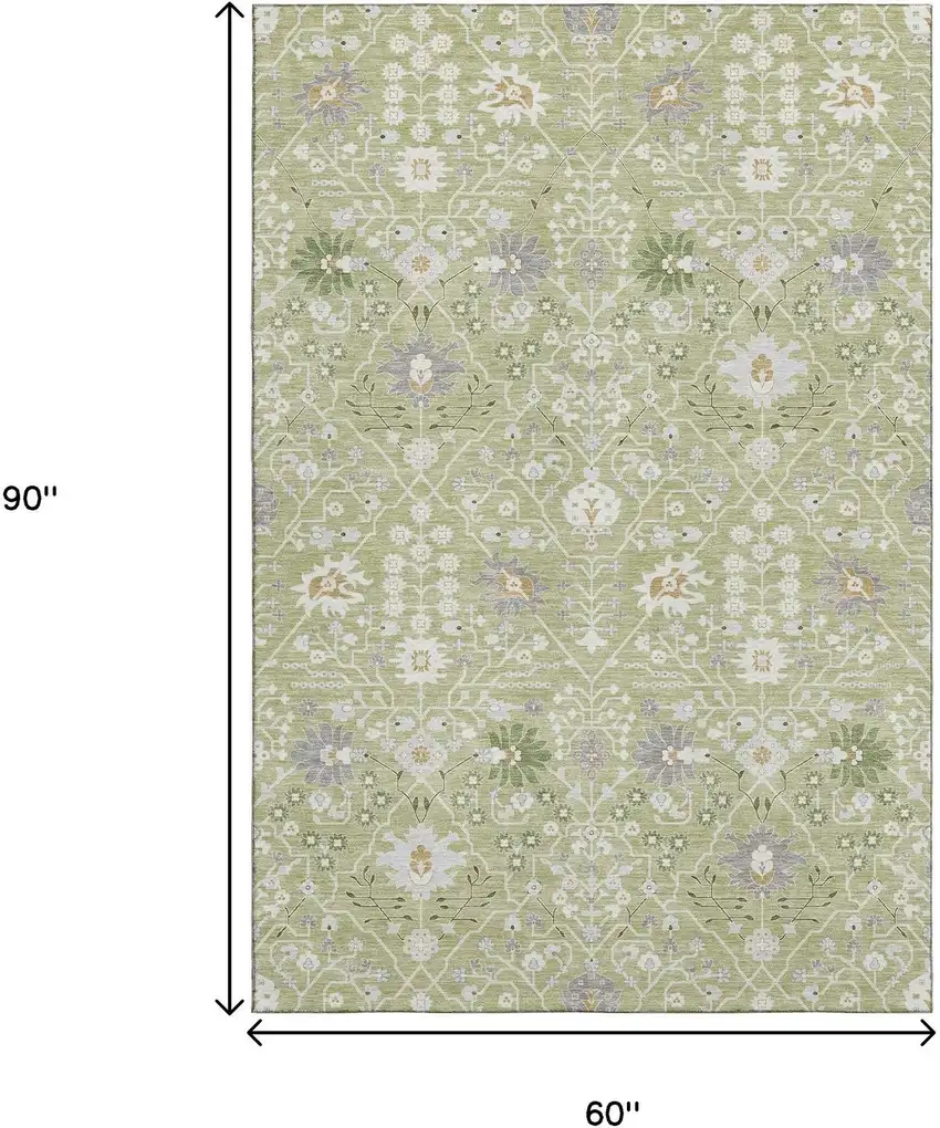 Artichoke Green Gray And Ivory Oriental Washable Area Rug With UV Protection Photo 8