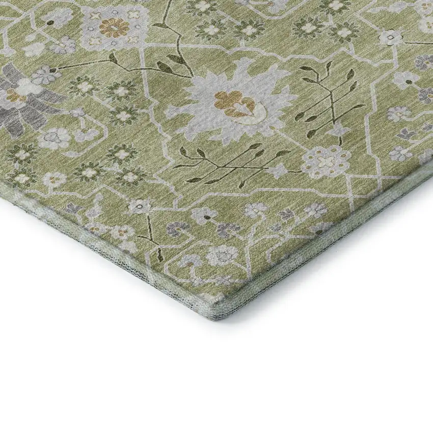 Artichoke Green Gray And Ivory Oriental Washable Area Rug With UV Protection Photo 7