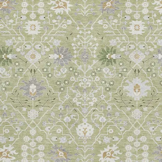 Artichoke Green Gray And Ivory Oriental Washable Area Rug With UV Protection Photo 2