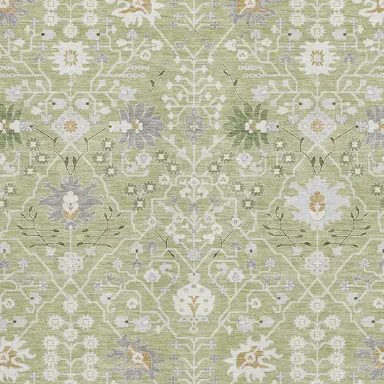 Artichoke Green Gray And Ivory Oriental Washable Area Rug With UV Protection Photo 2