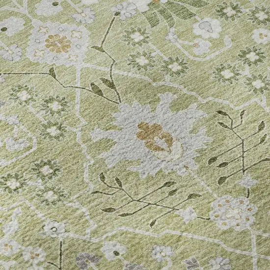 Artichoke Green Gray And Ivory Oriental Washable Area Rug With UV Protection Photo 9