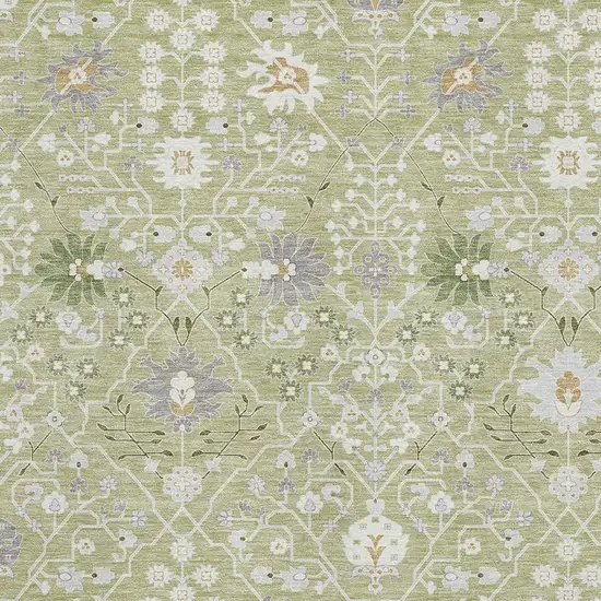 Artichoke Green Gray And Ivory Oriental Washable Area Rug With UV Protection Photo 2