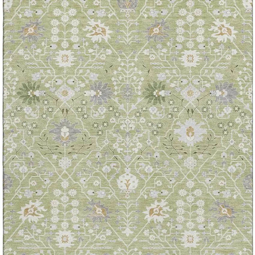 Artichoke Green Gray And Ivory Oriental Washable Area Rug With UV Protection Photo 3