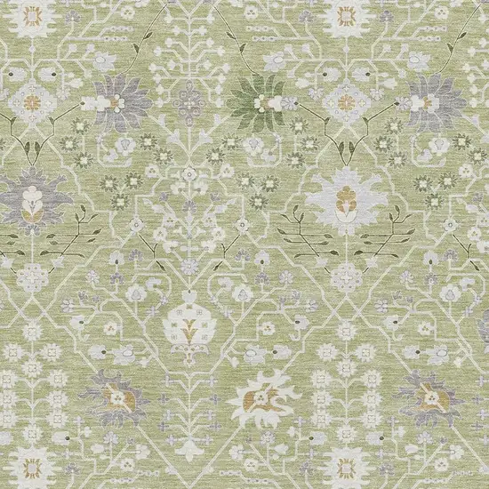 Artichoke Green Gray And Ivory Oriental Washable Area Rug With UV Protection Photo 2