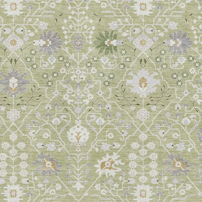 Artichoke Green Gray And Ivory Oriental Washable Area Rug With UV Protection Photo 2