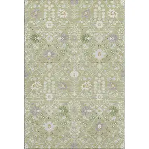 Photo of Artichoke Green Gray And Ivory Oriental Washable Area Rug With UV Protection