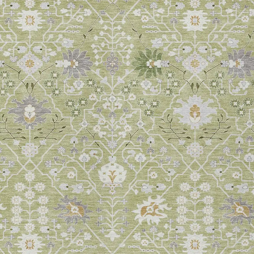 Artichoke Green Gray And Ivory Oriental Washable Indoor Outdoor Area Rug Photo 6