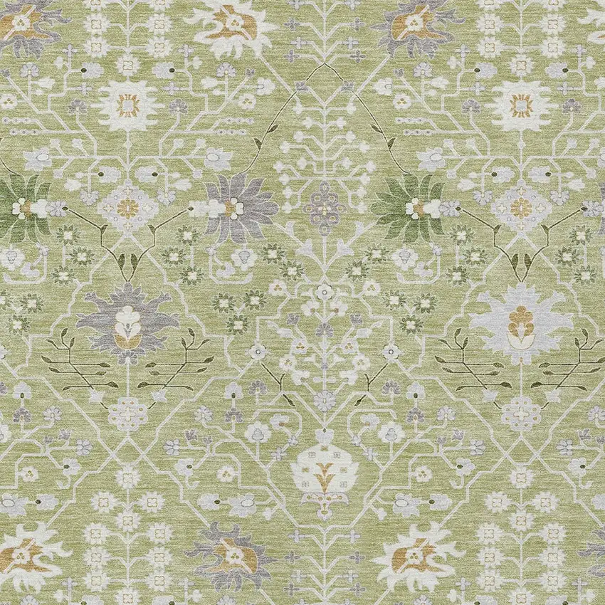 Artichoke Green Gray And Ivory Oriental Washable Indoor Outdoor Area Rug Photo 6