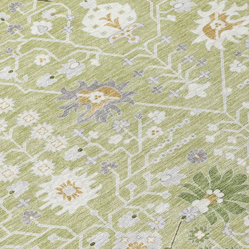 Artichoke Green Gray And Ivory Oriental Washable Indoor Outdoor Area Rug Photo 5