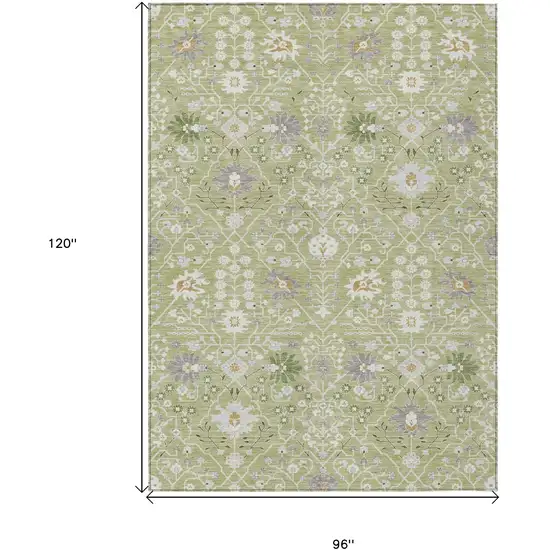Artichoke Green Gray And Ivory Oriental Washable Indoor Outdoor Area Rug Photo 3