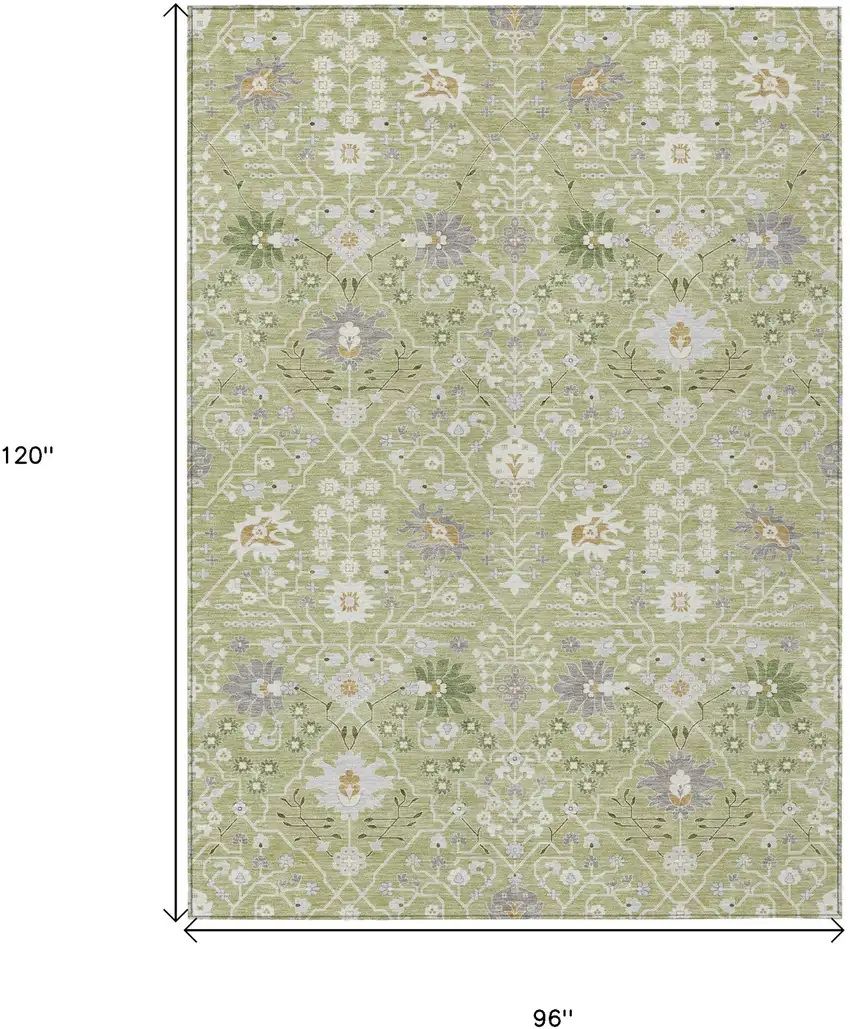 Artichoke Green Gray And Ivory Oriental Washable Indoor Outdoor Area Rug Photo 3